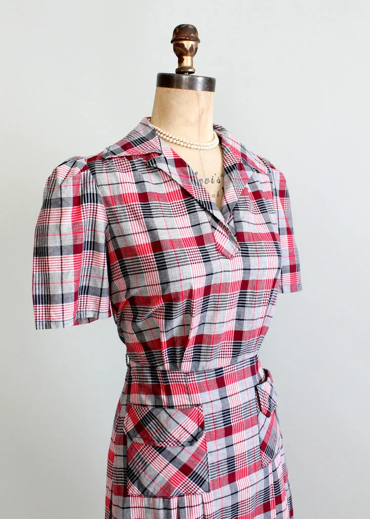 Vintage 1930s Cotton Plaid Swing Dress