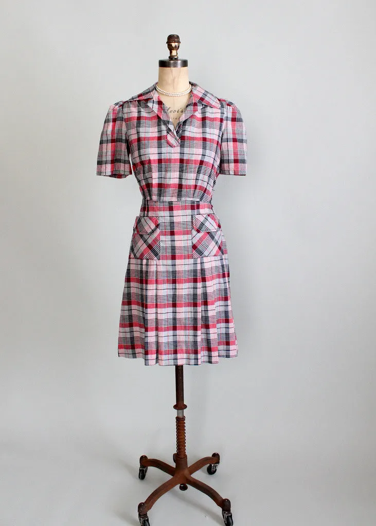 Vintage 1930s Cotton Plaid Swing Dress