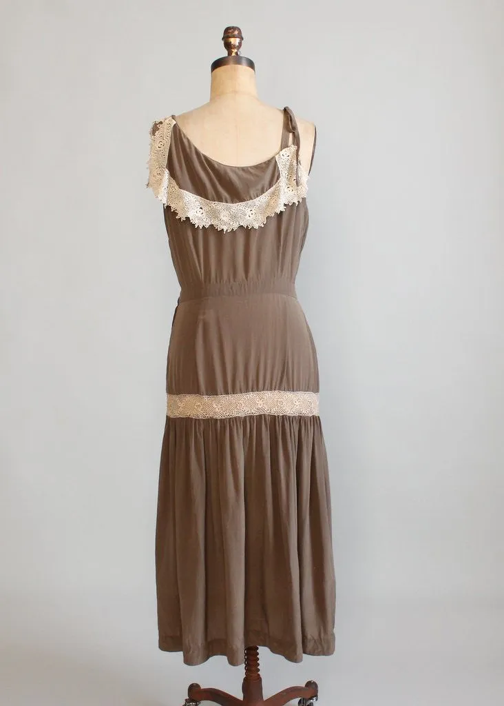 Vintage 1930s Silk and Tatted Lace Asymmetrical Sundress