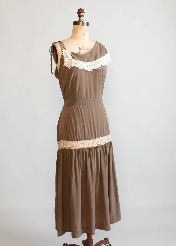 Vintage 1930s Silk and Tatted Lace Asymmetrical Sundress