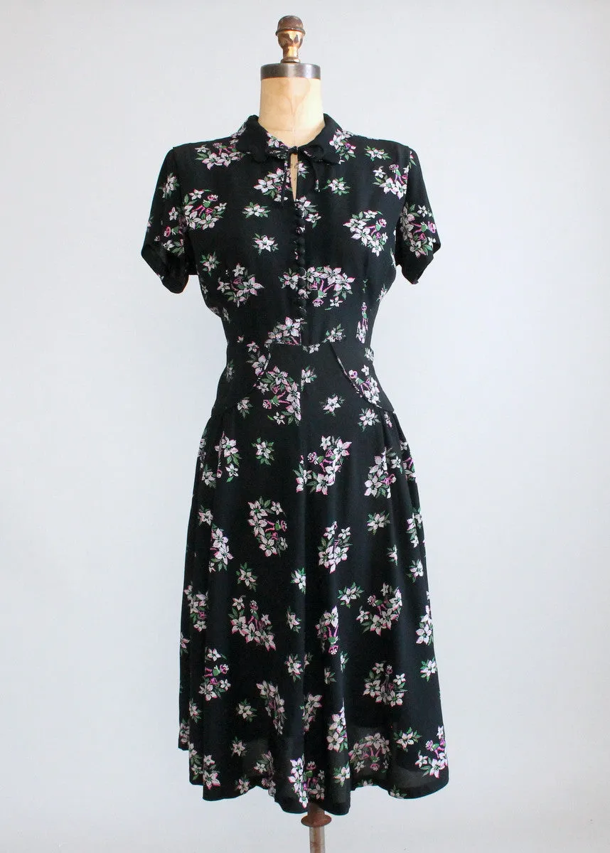 Vintage 1940s Dancing Girl Novelty Print Rayon Day Dress