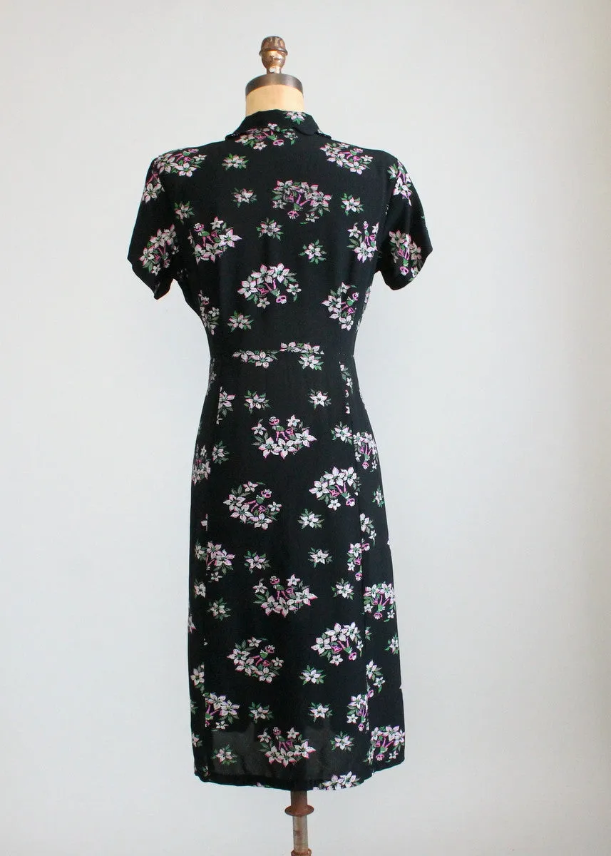 Vintage 1940s Dancing Girl Novelty Print Rayon Day Dress