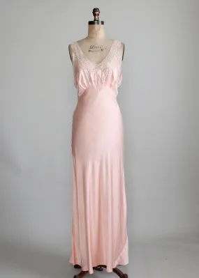 Vintage 1940s Pink Rayon and Lace Shirred Front Gown