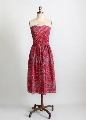 Vintage 1940s Tiki Print Strapless Sundress with Tie Back