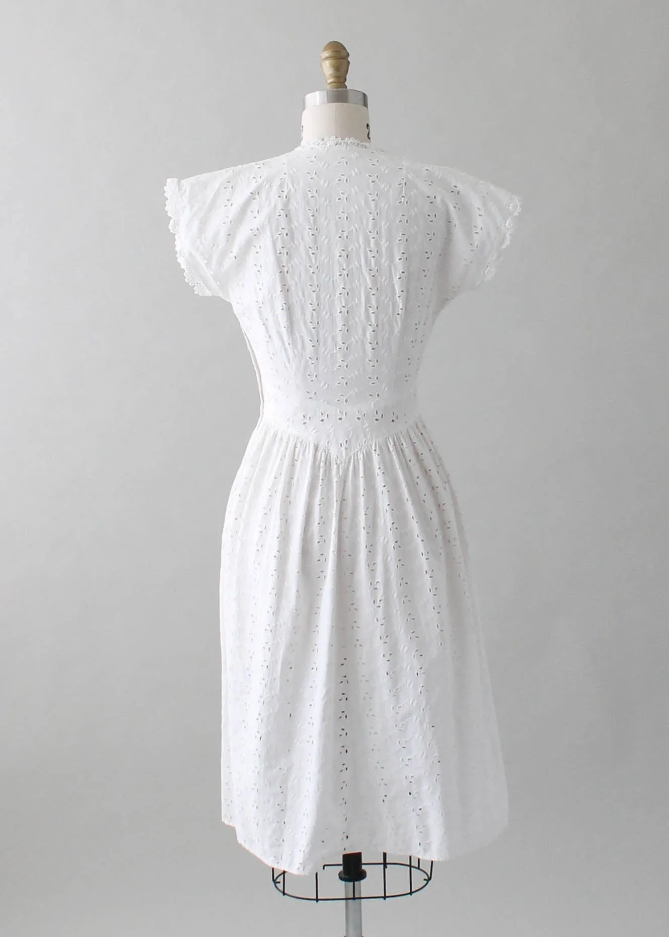 Vintage 1940s White Eyelet Day Dress