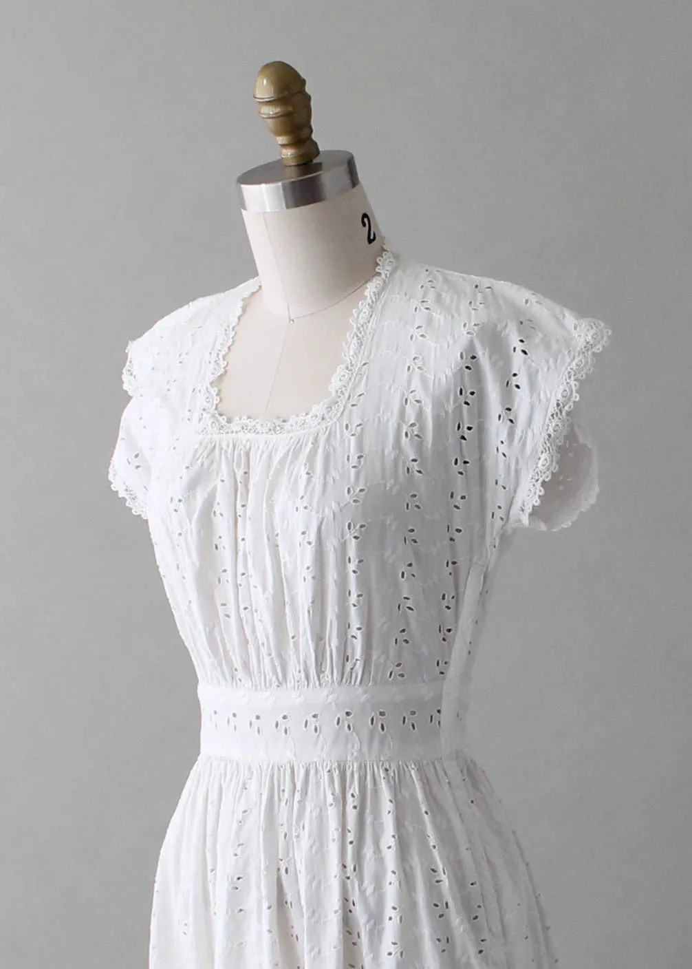 Vintage 1940s White Eyelet Day Dress