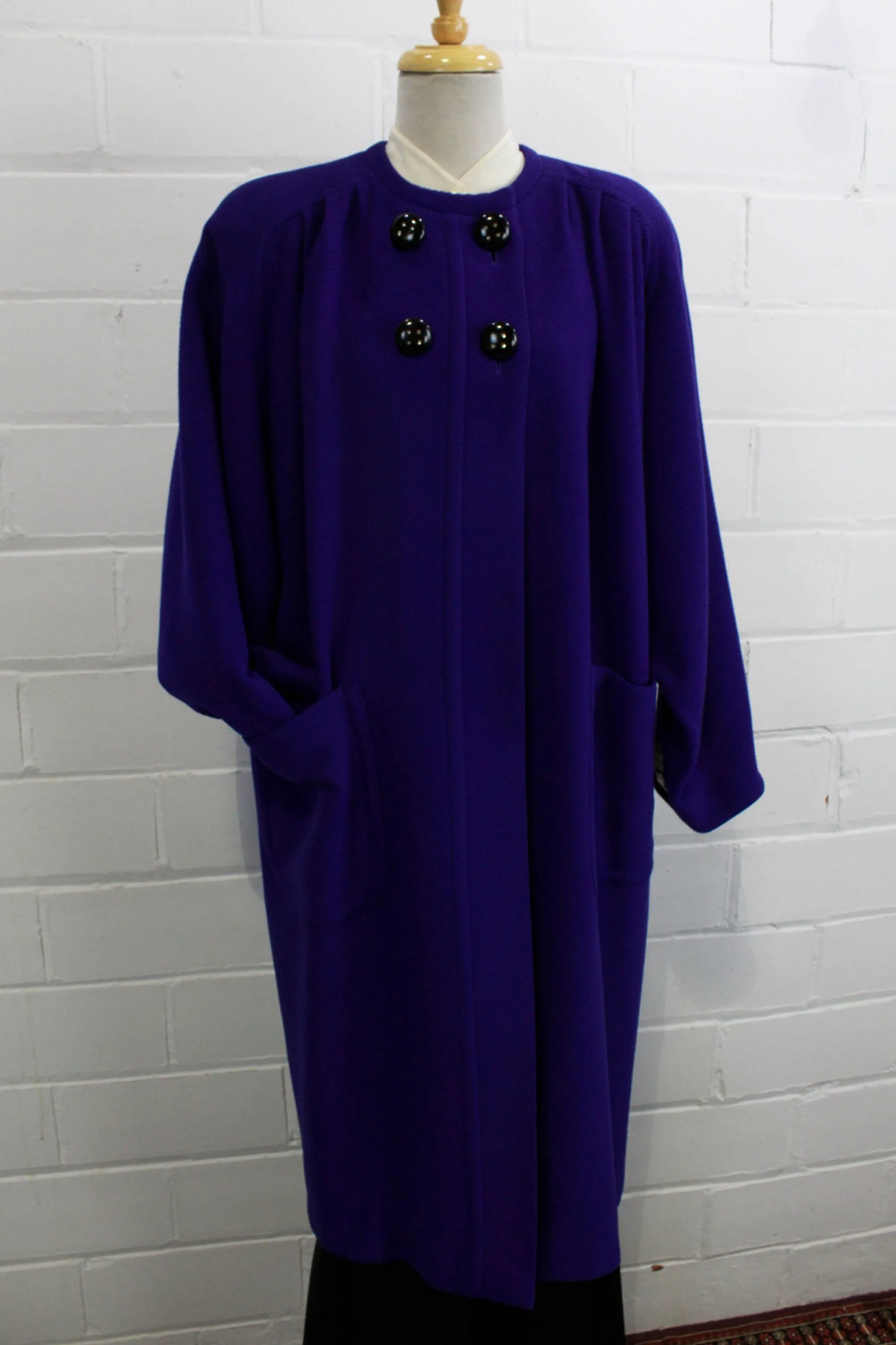 Vintage 1980s Valentino Royal Blue Wool Coat, Large