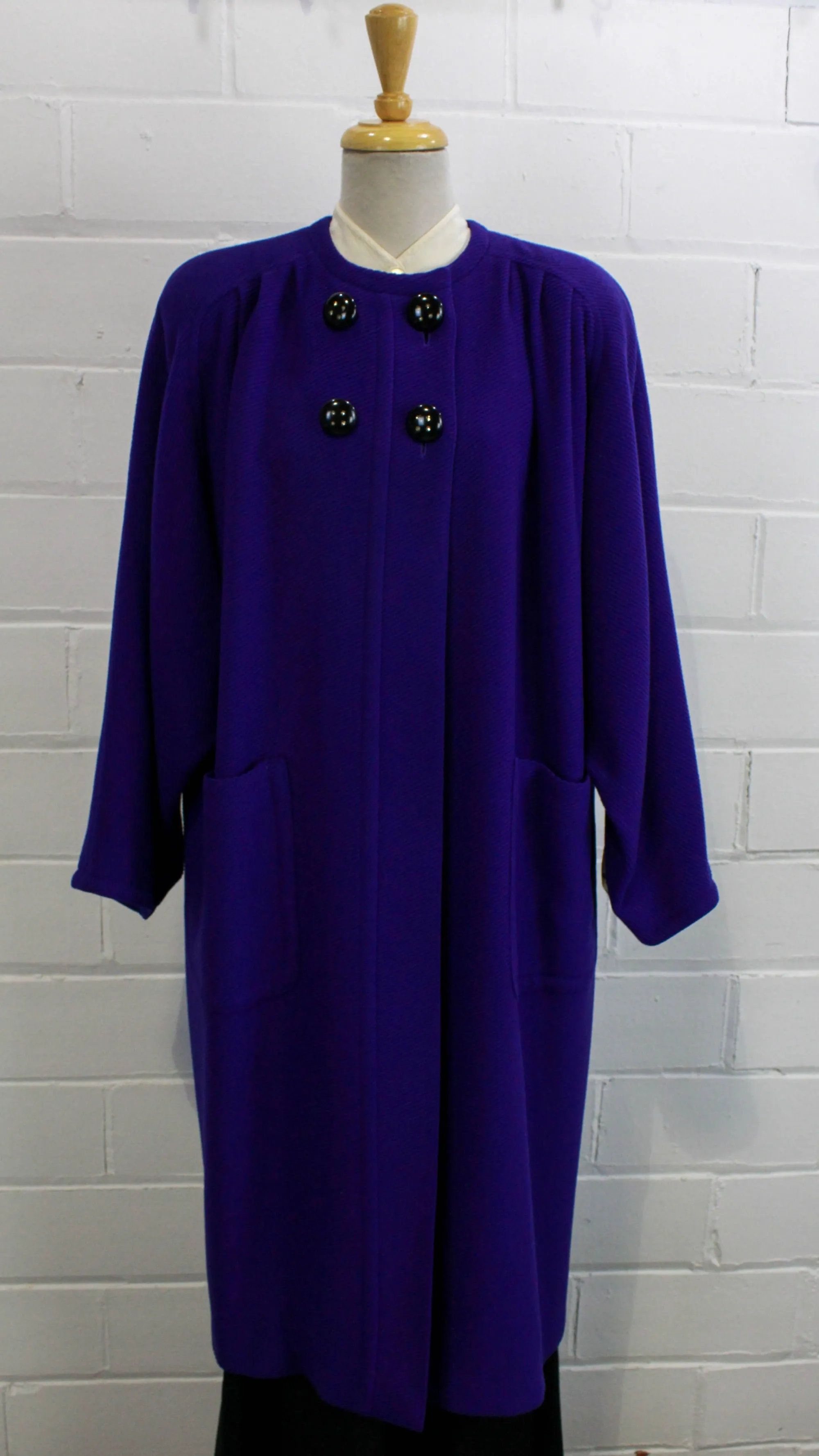 Vintage 1980s Valentino Royal Blue Wool Coat, Large