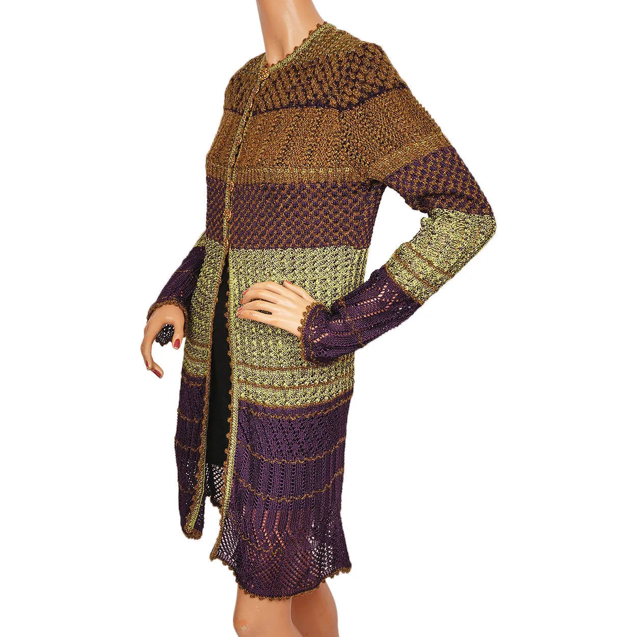 Vintage 1990s Christian Lacroix Crochet Knit Sweater Long Jacket Ladies Size L