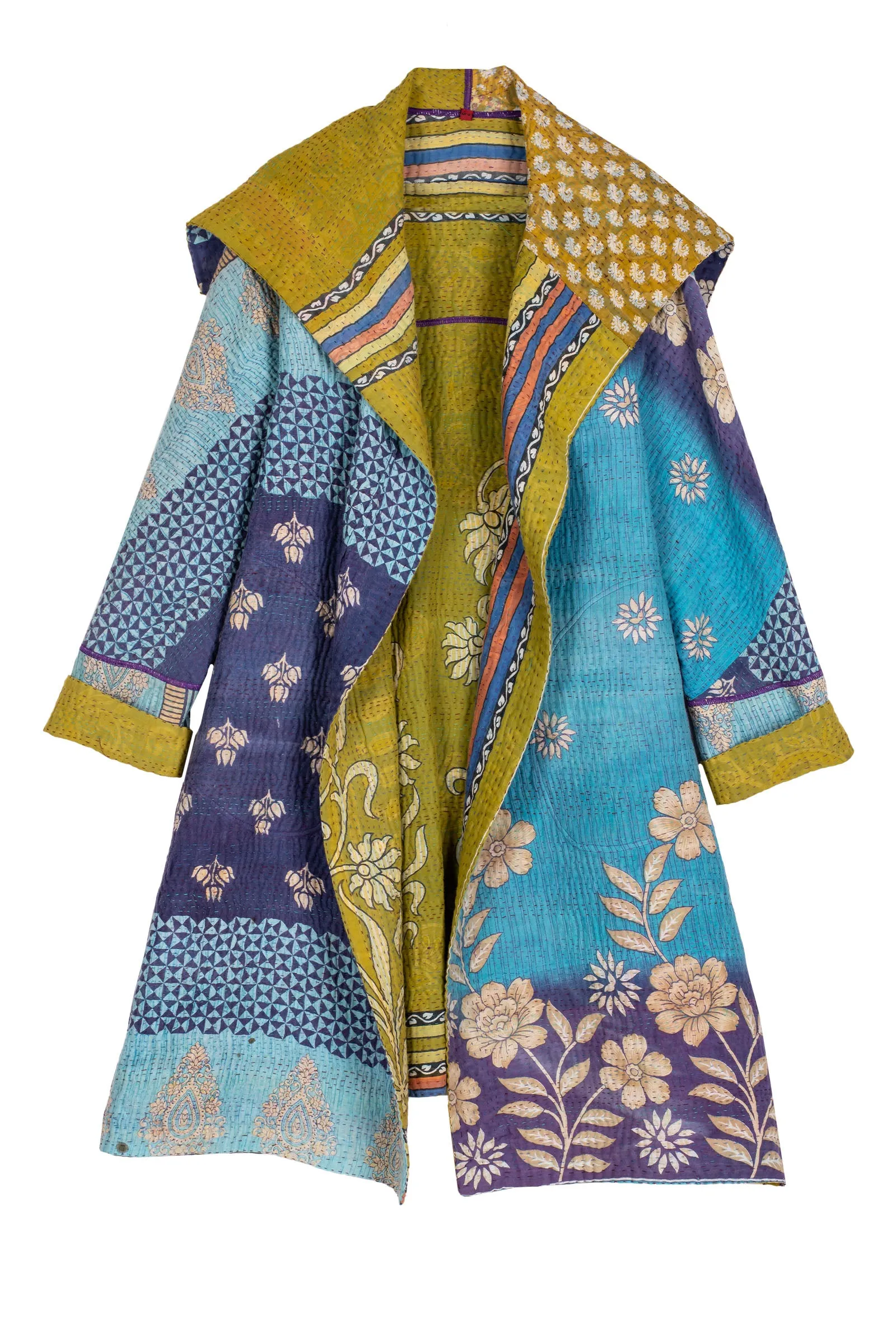 VINTAGE COTTON KANTHA A-LINE COAT - cv4309-0050a -