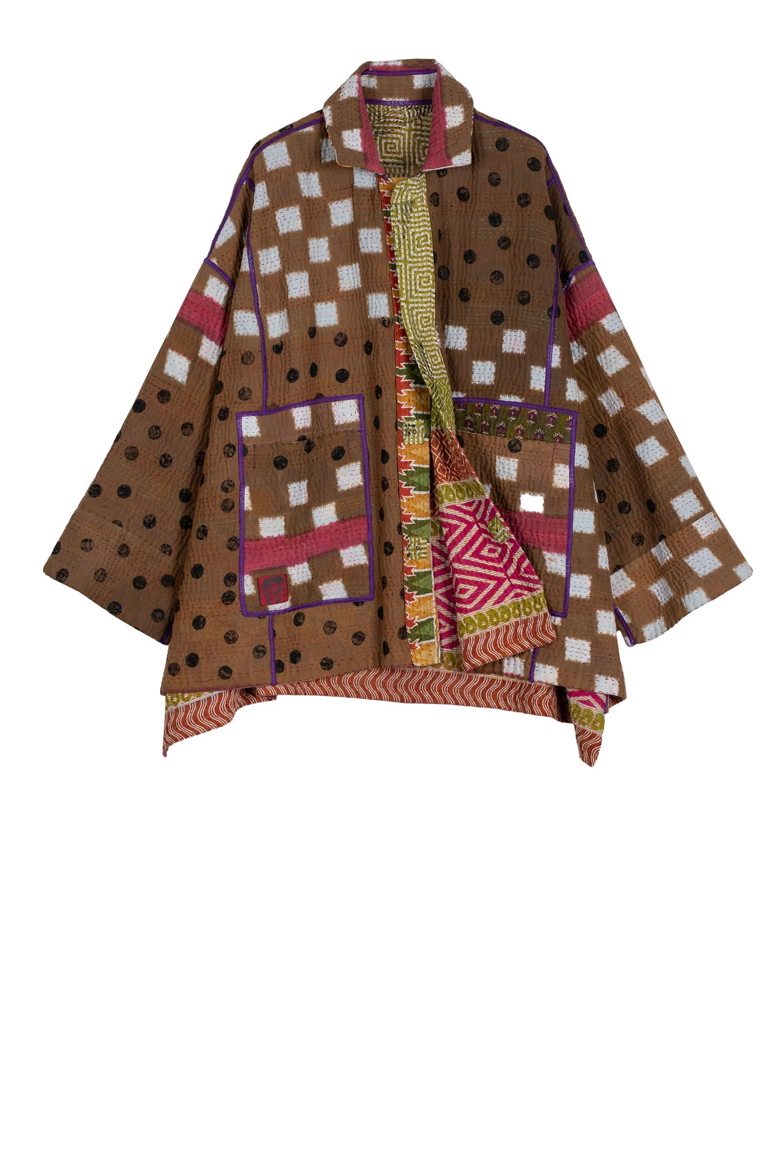 VINTAGE COTTON KANTHA OVERSIZED MINI COAT - cv4332-0024a -