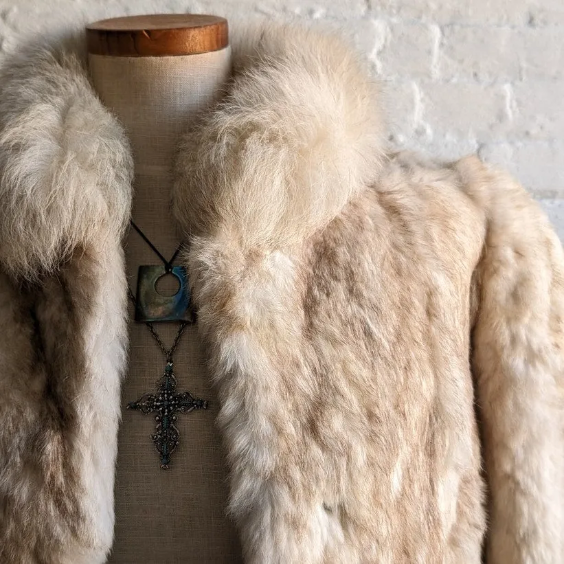 Vintage Ombre Rabbit Fur Coat Penny Lane Minimalist Shaggy Furry Fuzzy Jacket