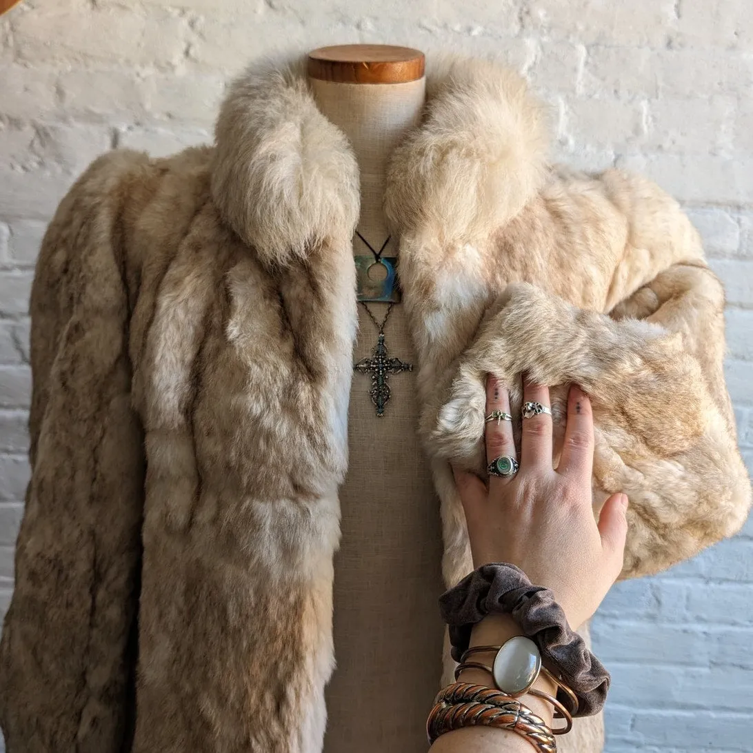 Vintage Ombre Rabbit Fur Coat Penny Lane Minimalist Shaggy Furry Fuzzy Jacket