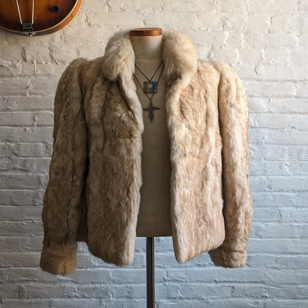 Vintage Ombre Rabbit Fur Coat Penny Lane Minimalist Shaggy Furry Fuzzy Jacket