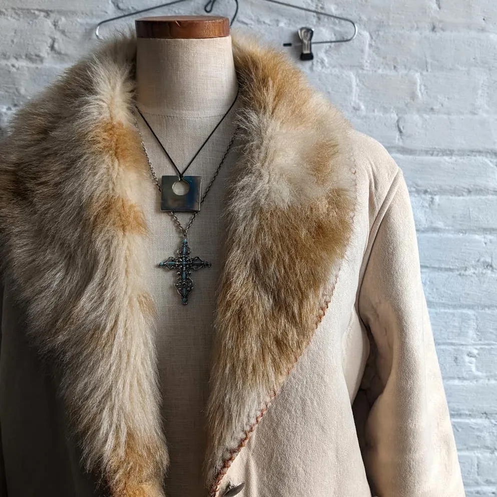 Vintage Vegan Penny Lane Shaggy Faux Fur Coat Southwest Furry Minimalist Jacket