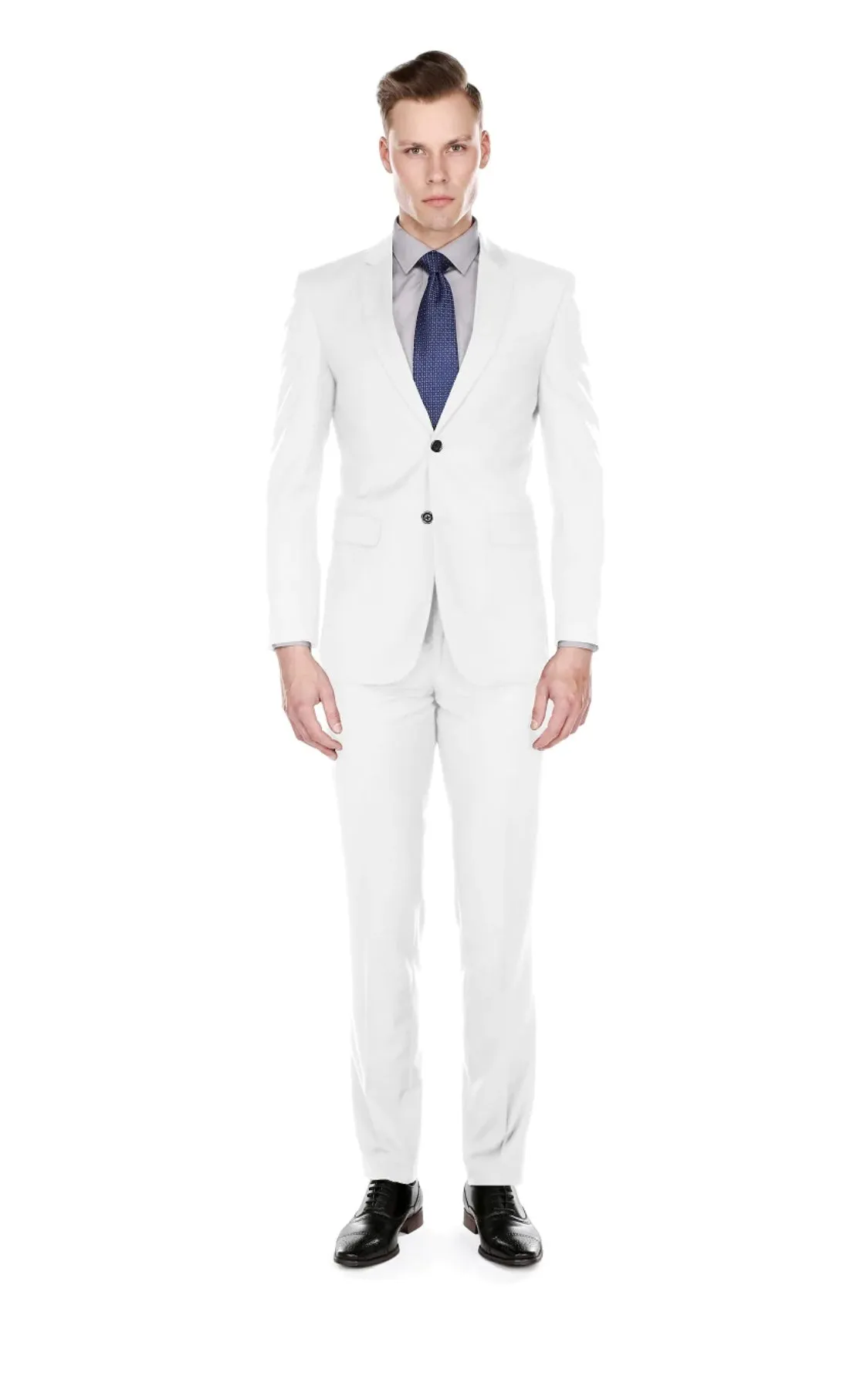 White Men's Slim-Fit Suit Single Breast Notch Lapel Plat Front Pants Style-PYS02