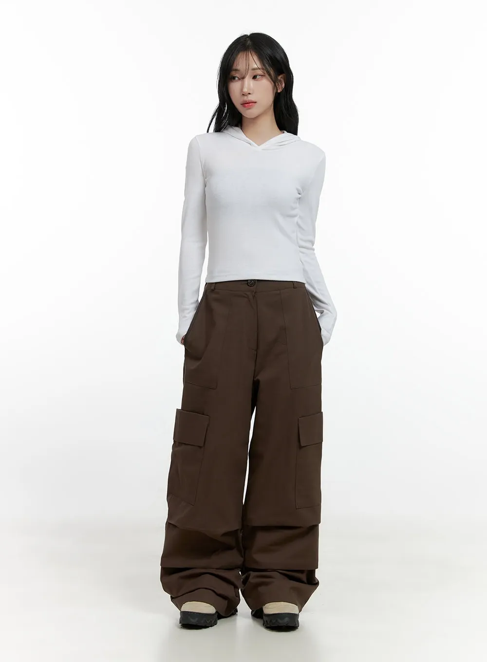 Wide Fit Pocketed Cargo Pants CN411