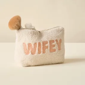 Wifey Cream Teddy Pouch Cosmetics Bag