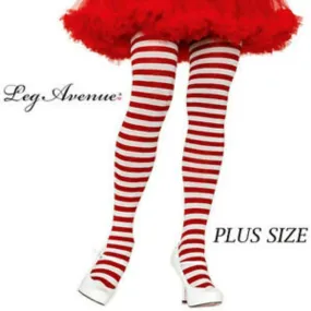 Womens Nylon White/Red Stripe Tights - 1-2X