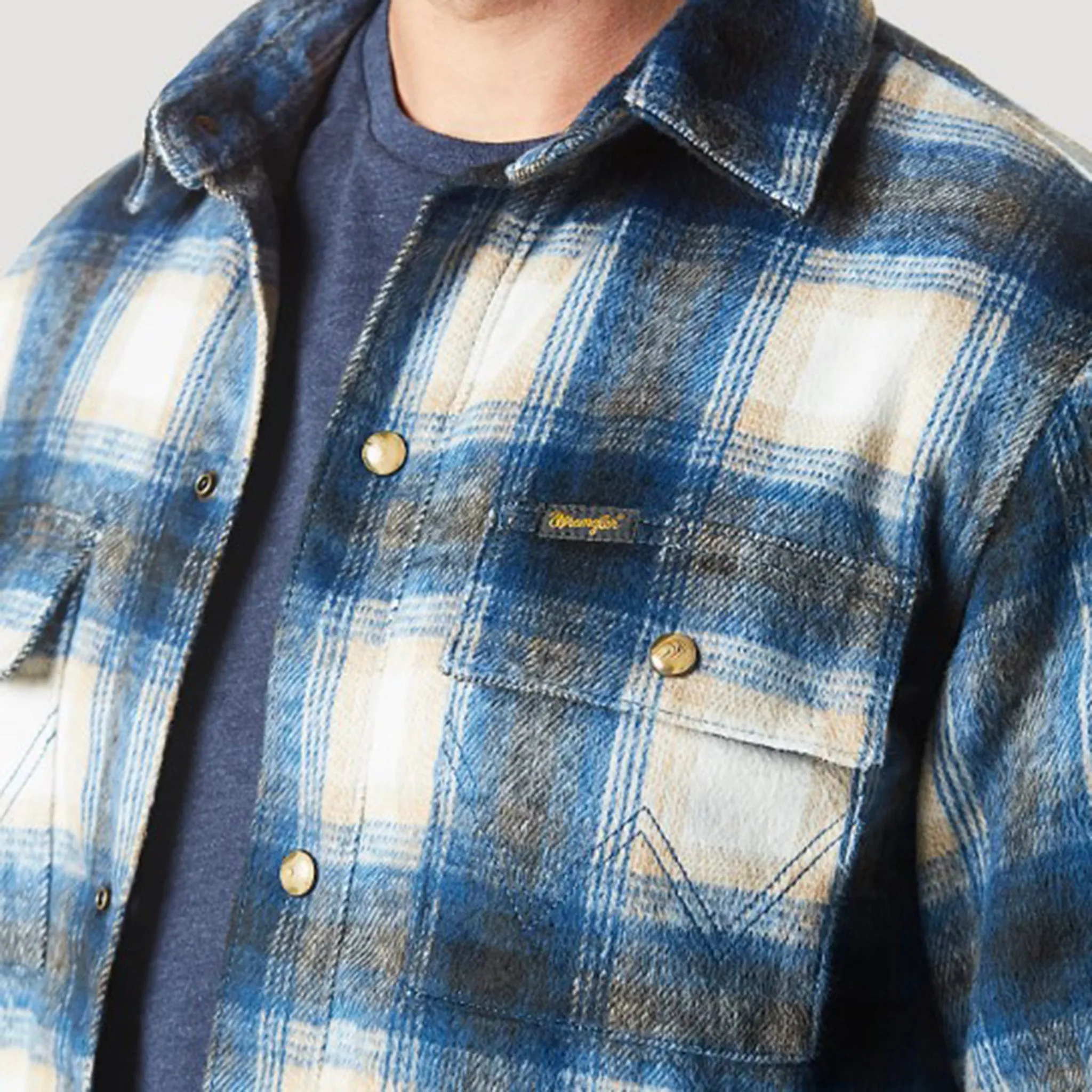 Wrangler Men's Tan & Blue Flannel Shacket