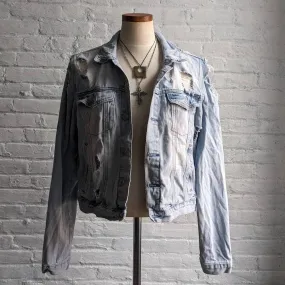 Y2K Distressed Biker Denim Jacket Grunge Acid Wash Coat Minimalist Jean Shacket