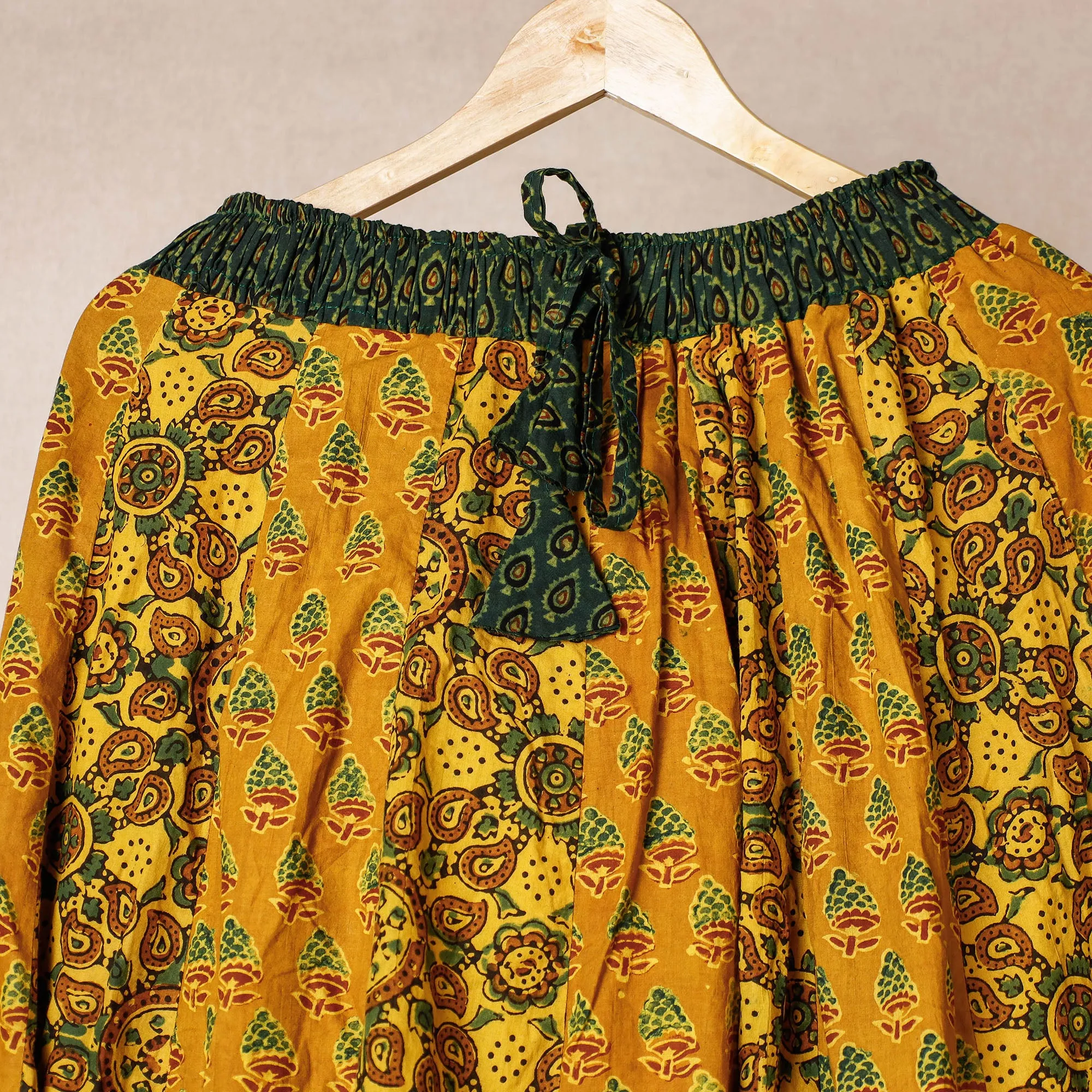 Yellow - 24 Kali Ajrakh Block Printed Patchwork Cotton Long Skirt