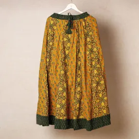 Yellow - 24 Kali Ajrakh Block Printed Patchwork Cotton Long Skirt