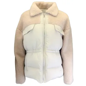 Yves Salomon Meteo Beige Paneled Shearling Puffer Jacket